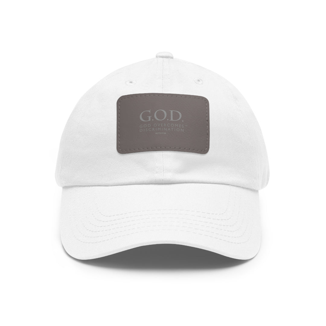 God Overcomes Discrimination Dad Hat with Leather Patch (Rectangle)