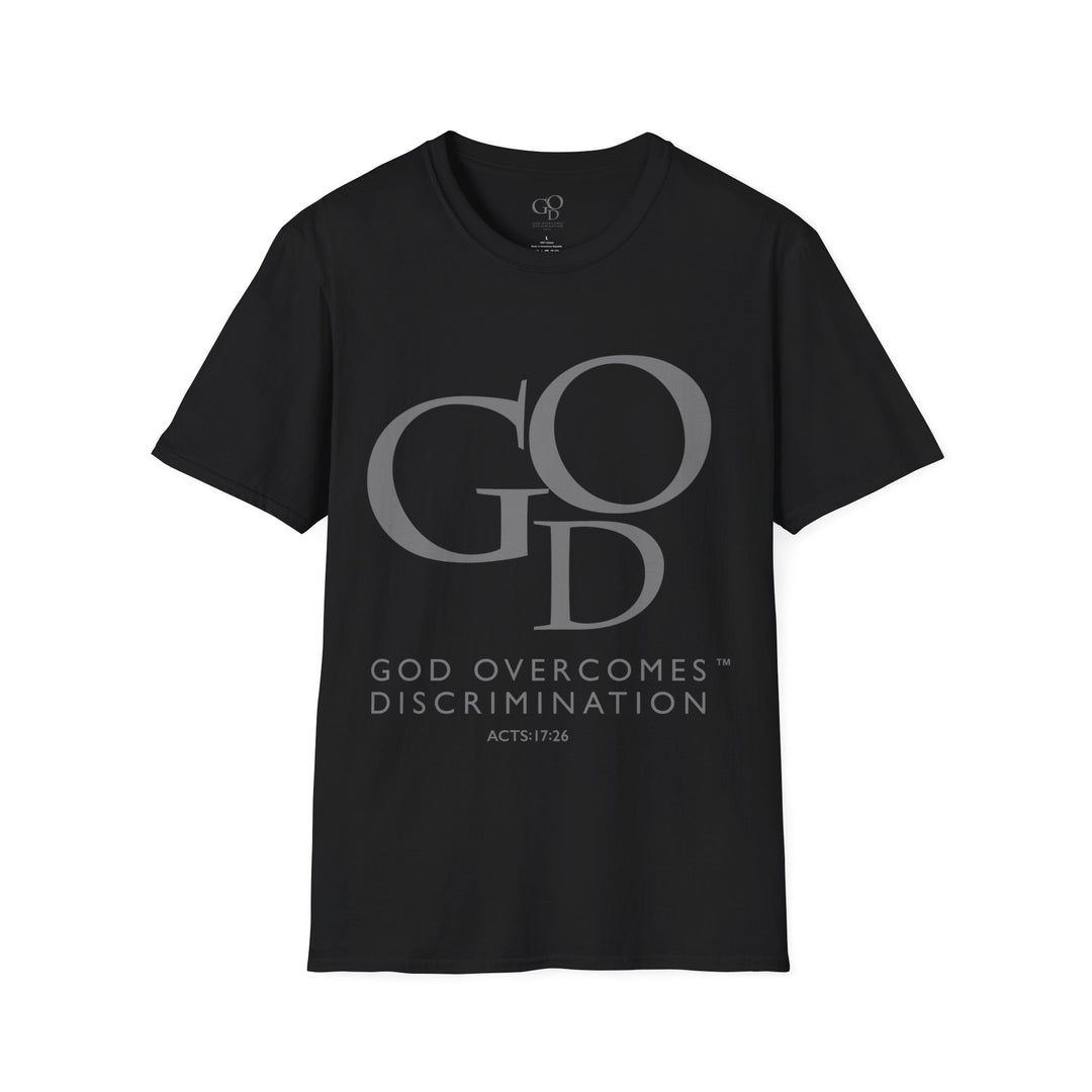 God Overcomes Discrimination 2 Unisex Softstyle T-Shirt Design 2